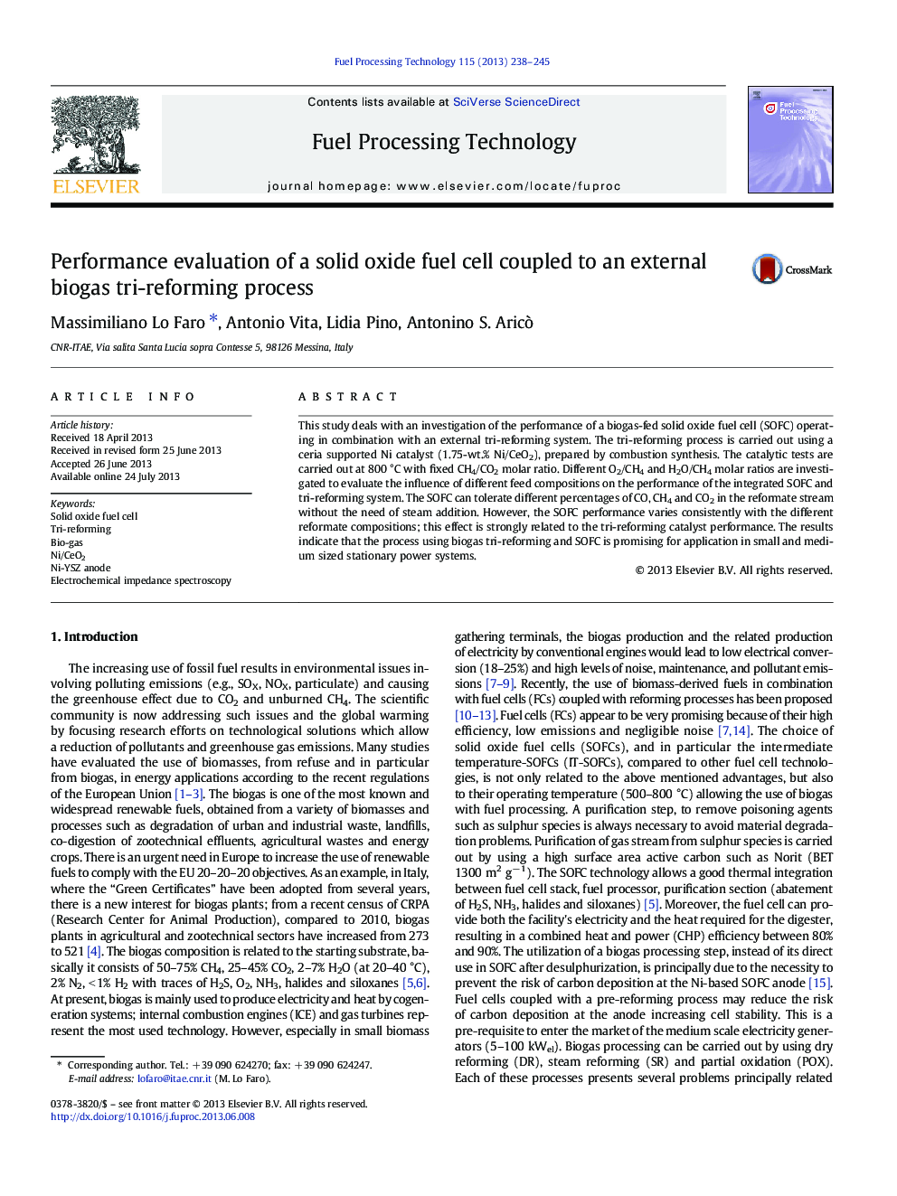 Performance evaluation of a solid oxide fuel cell coupled to an external biogas tri-reforming process