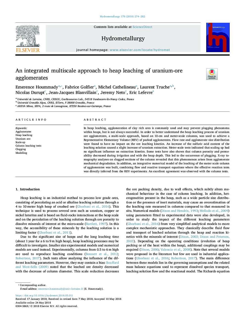 An integrated multiscale approach to heap leaching of uranium-ore agglomerates