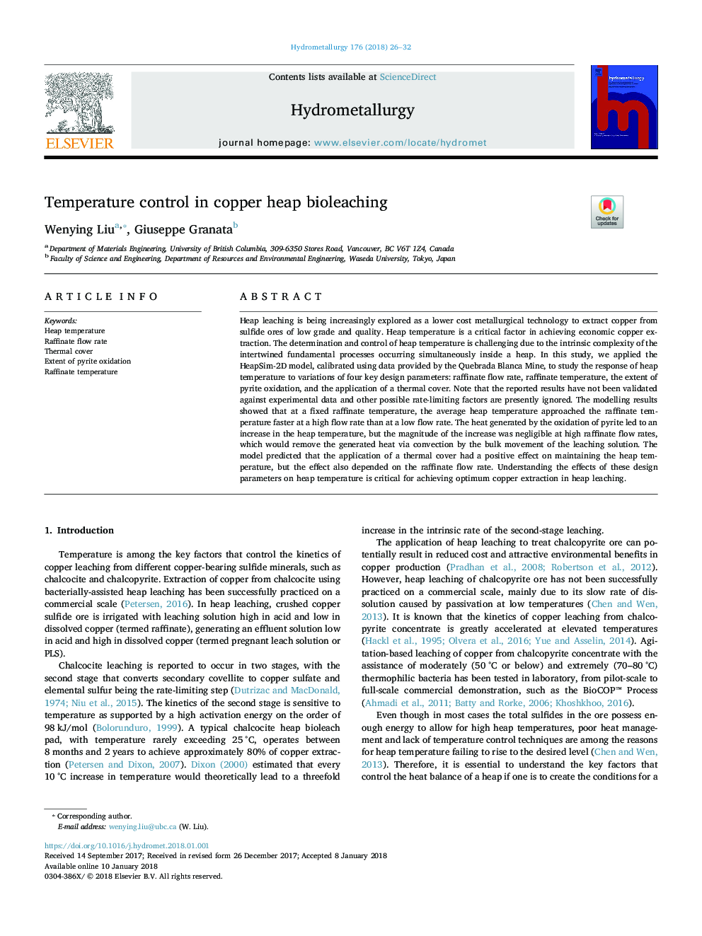 Temperature control in copper heap bioleaching