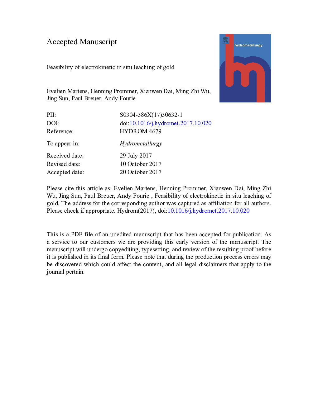 Feasibility of electrokinetic in situ leaching of gold