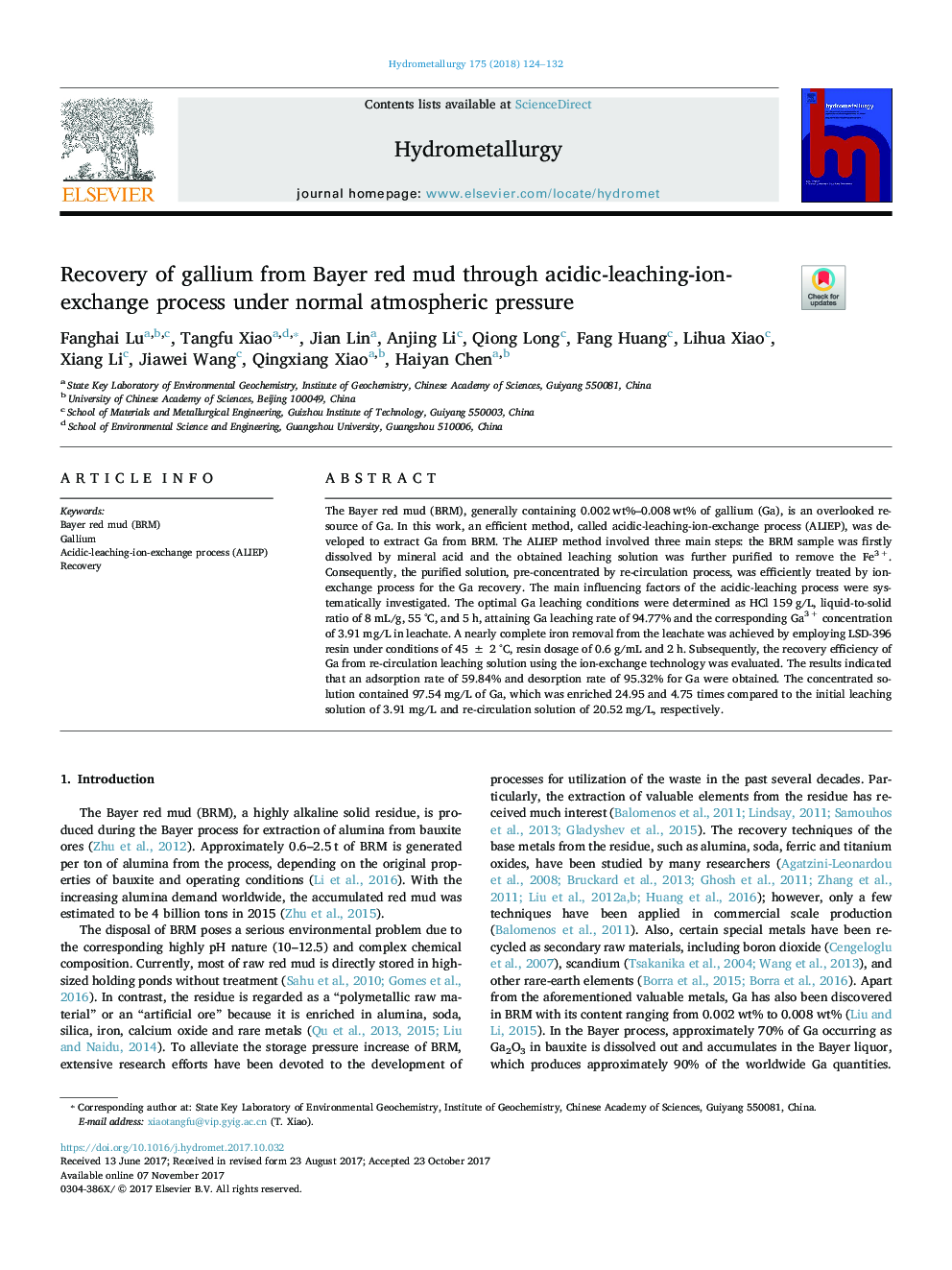 Recovery of gallium from Bayer red mud through acidic-leaching-ion-exchange process under normal atmospheric pressure