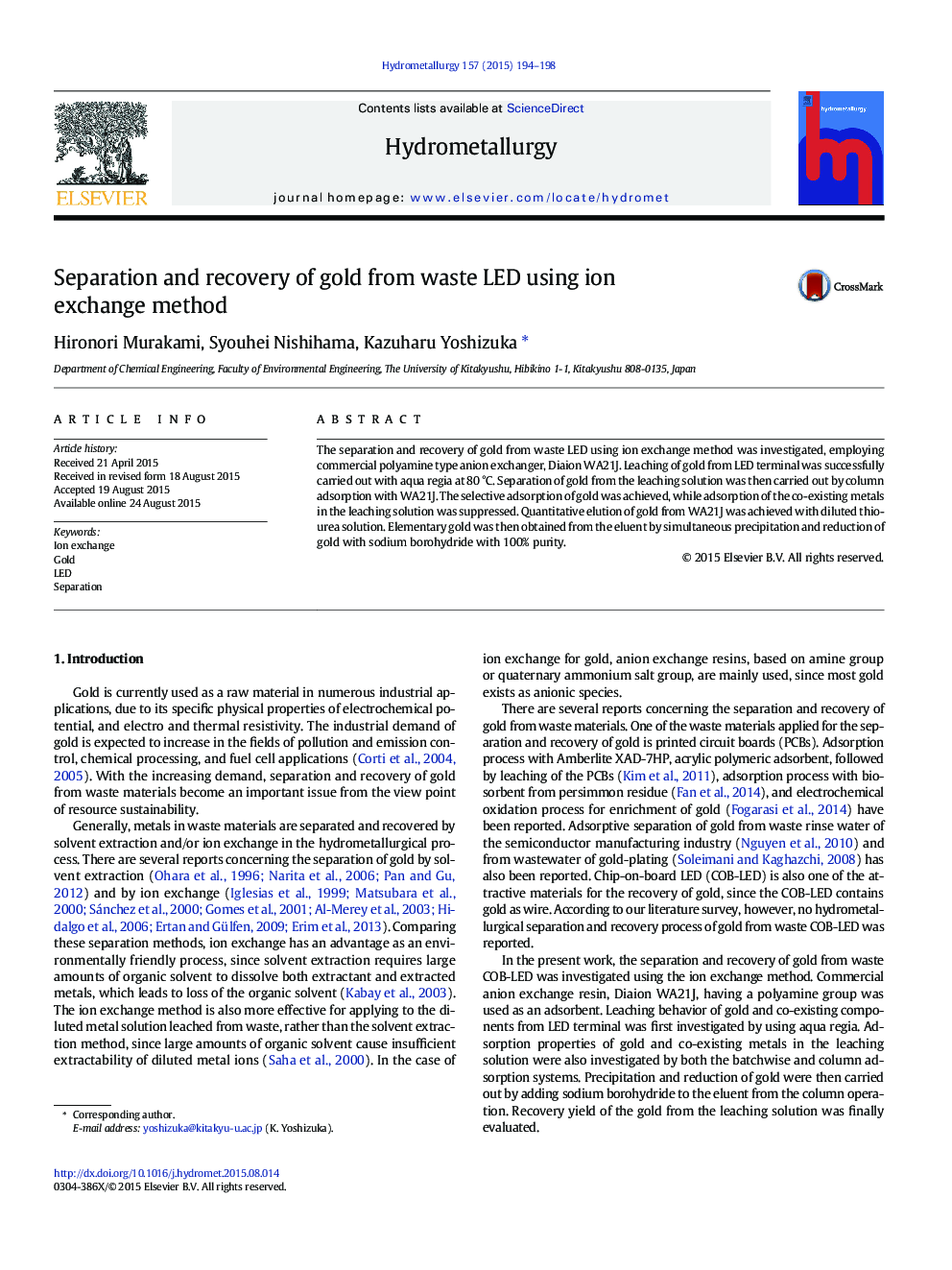 Separation and recovery of gold from waste LED using ion exchange method