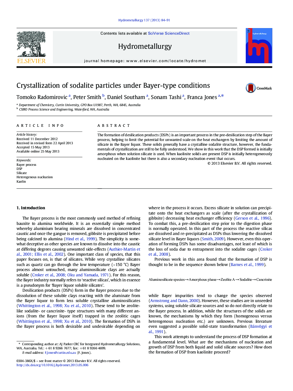 Crystallization of sodalite particles under Bayer-type conditions