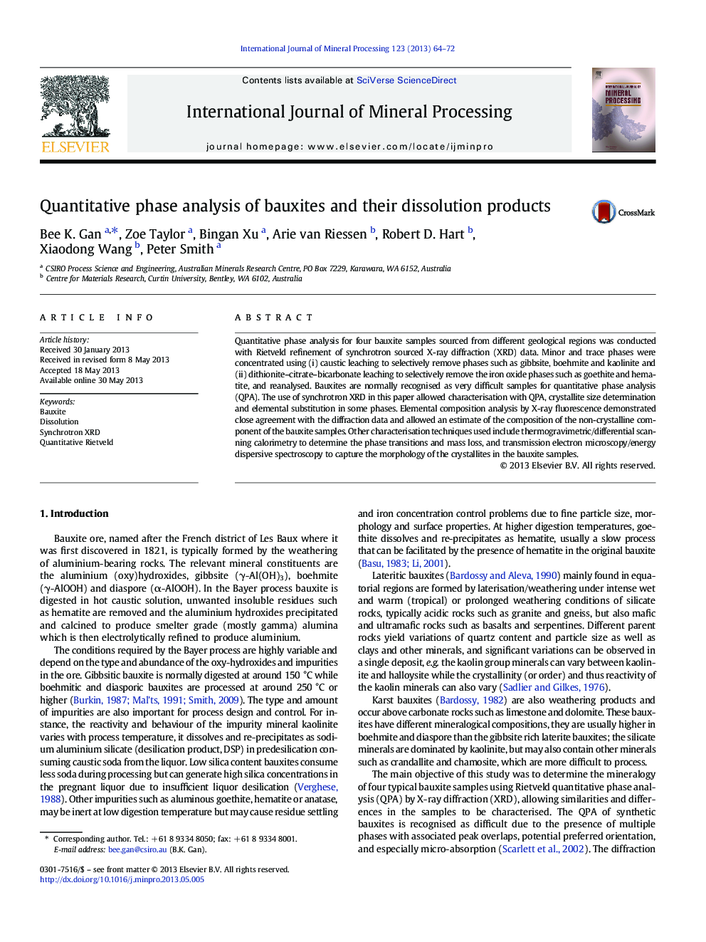 Quantitative phase analysis of bauxites and their dissolution products