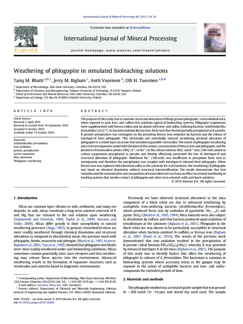 Weathering of phlogopite in simulated bioleaching solutions