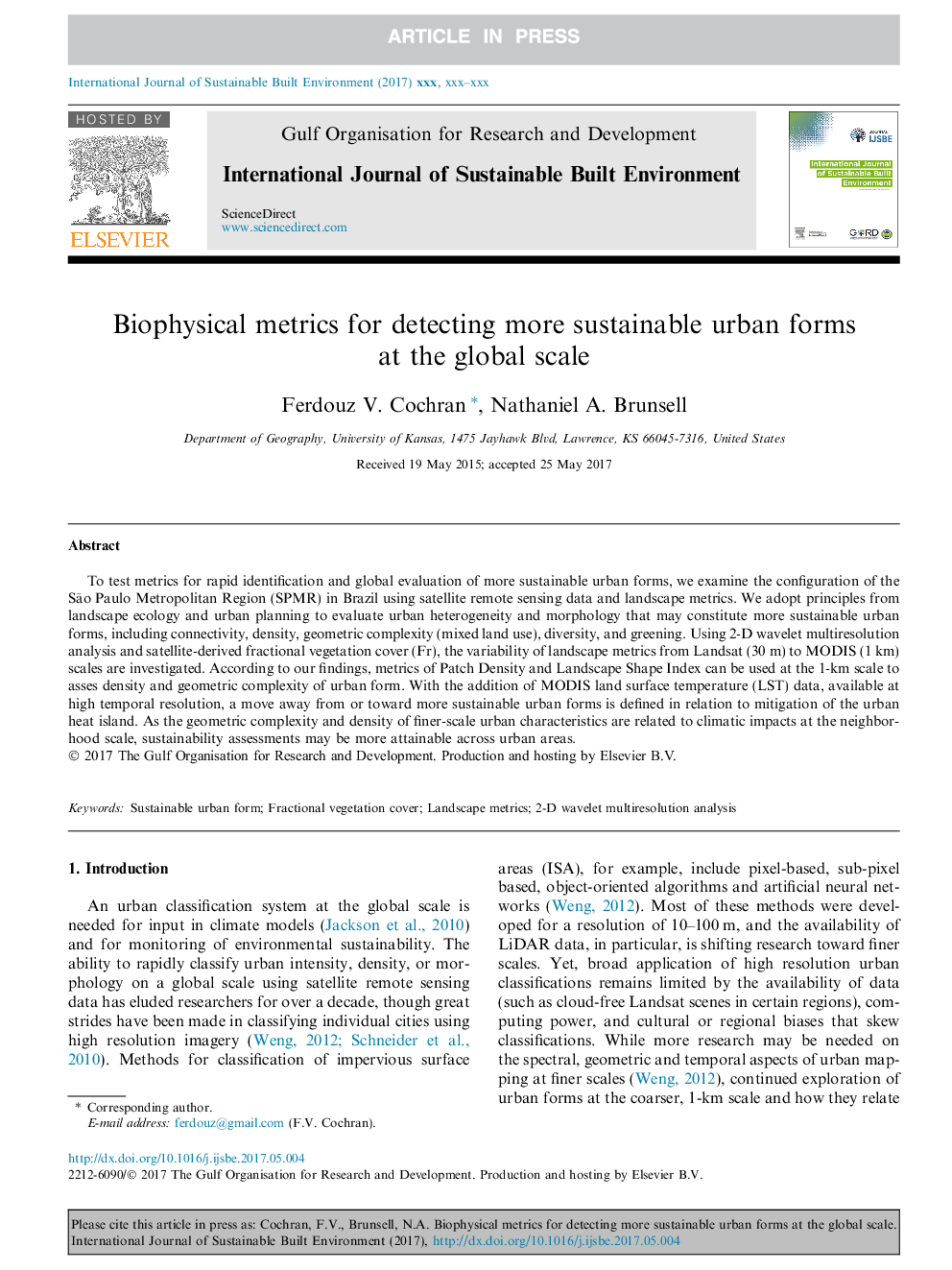 Biophysical metrics for detecting more sustainable urban forms at the global scale