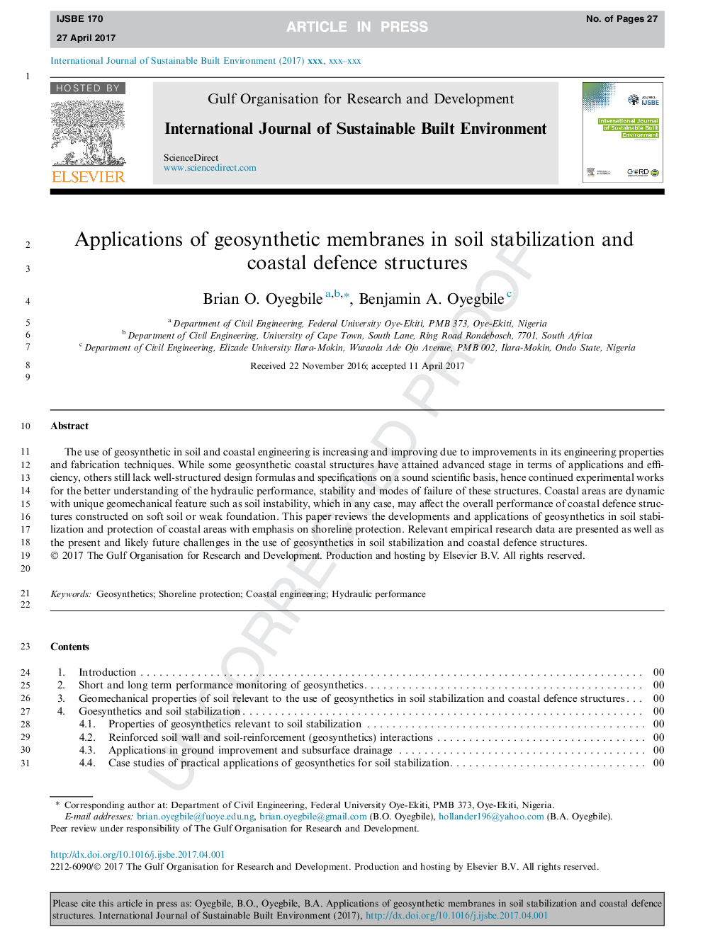 Applications of geosynthetic membranes in soil stabilization and coastal defence structures