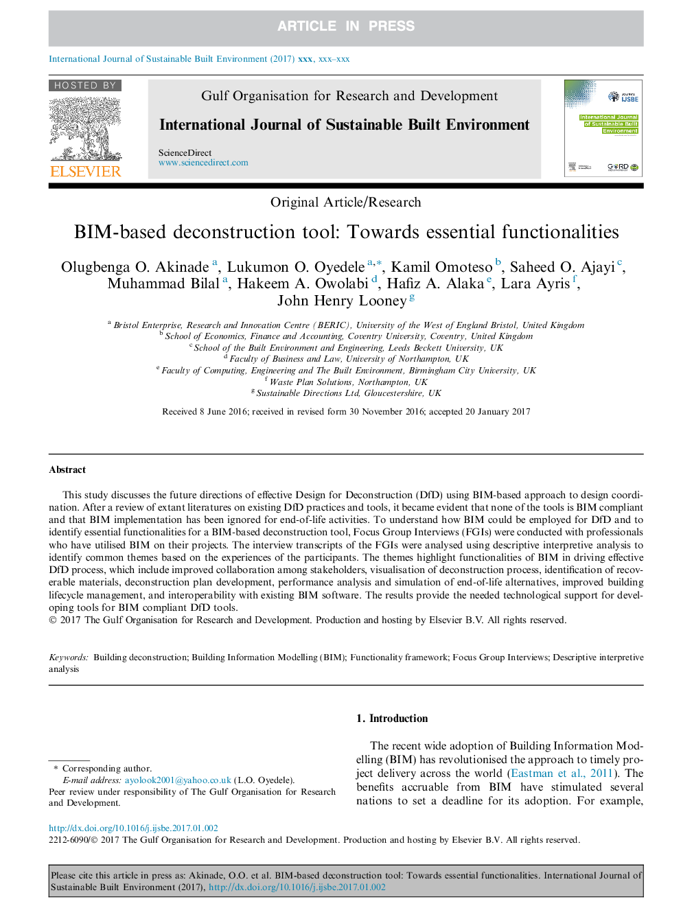 BIM-based deconstruction tool: Towards essential functionalities