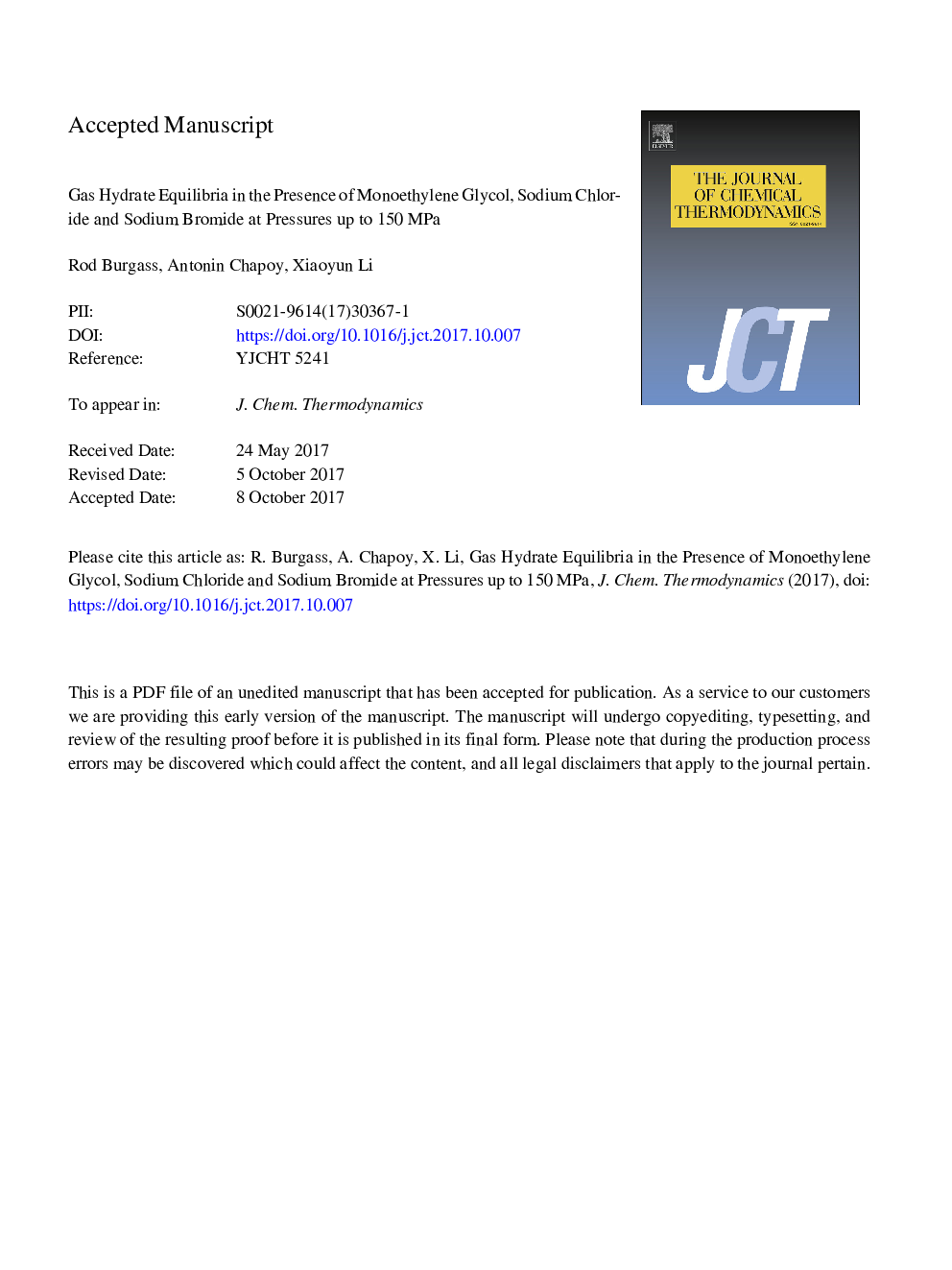 Gas hydrate equilibria in the presence of monoethylene glycol, sodium chloride and sodium bromide at pressures up to 150â¯MPa