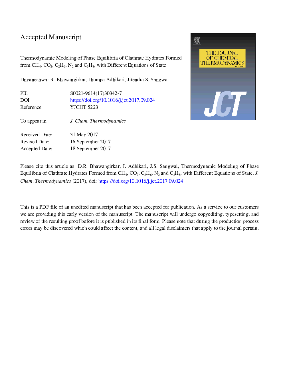 Thermodynamic modeling of phase equilibria of clathrate hydrates formed from CH4, CO2, C2H6, N2 and C3H8, with different equations of state