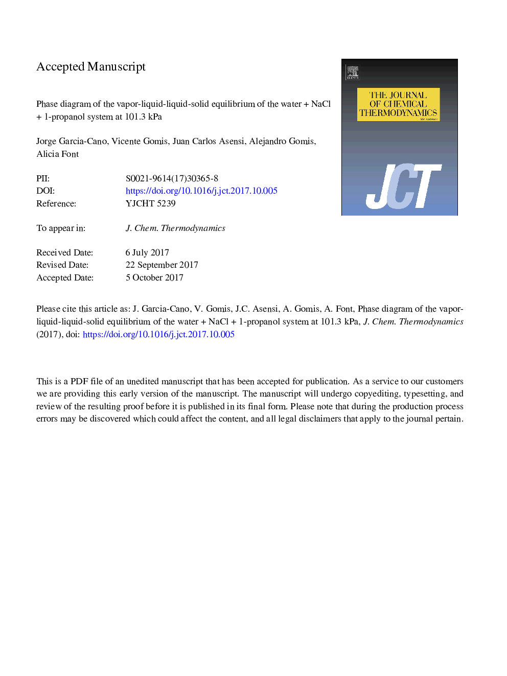 Phase diagram of the vapor-liquid-liquid-solid equilibrium of the waterâ¯+â¯NaClâ¯+â¯1-propanol system at 101.3â¯kPa