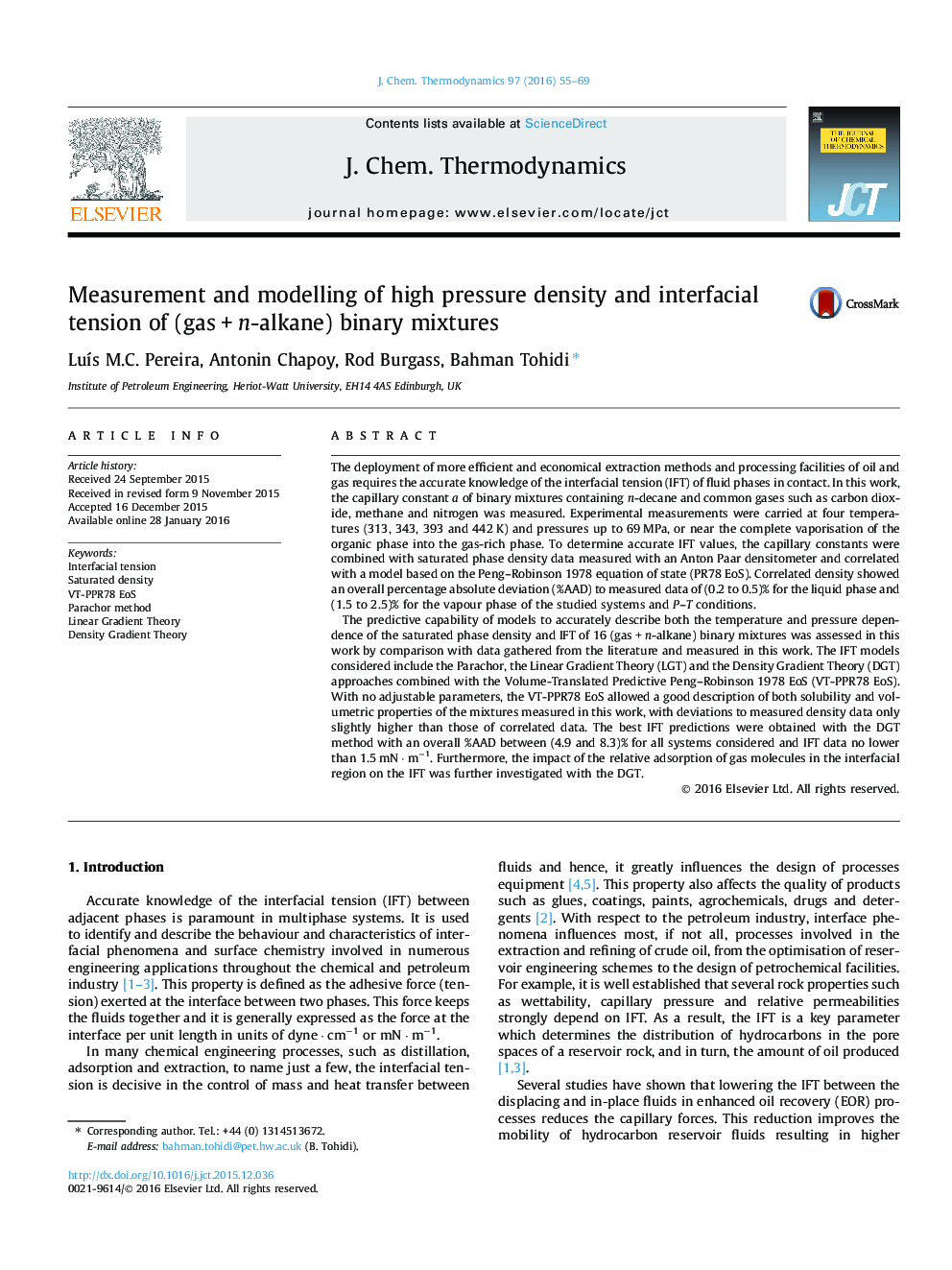 Measurement and modelling of high pressure density and interfacial tension of (gasÂ +Â n-alkane) binary mixtures