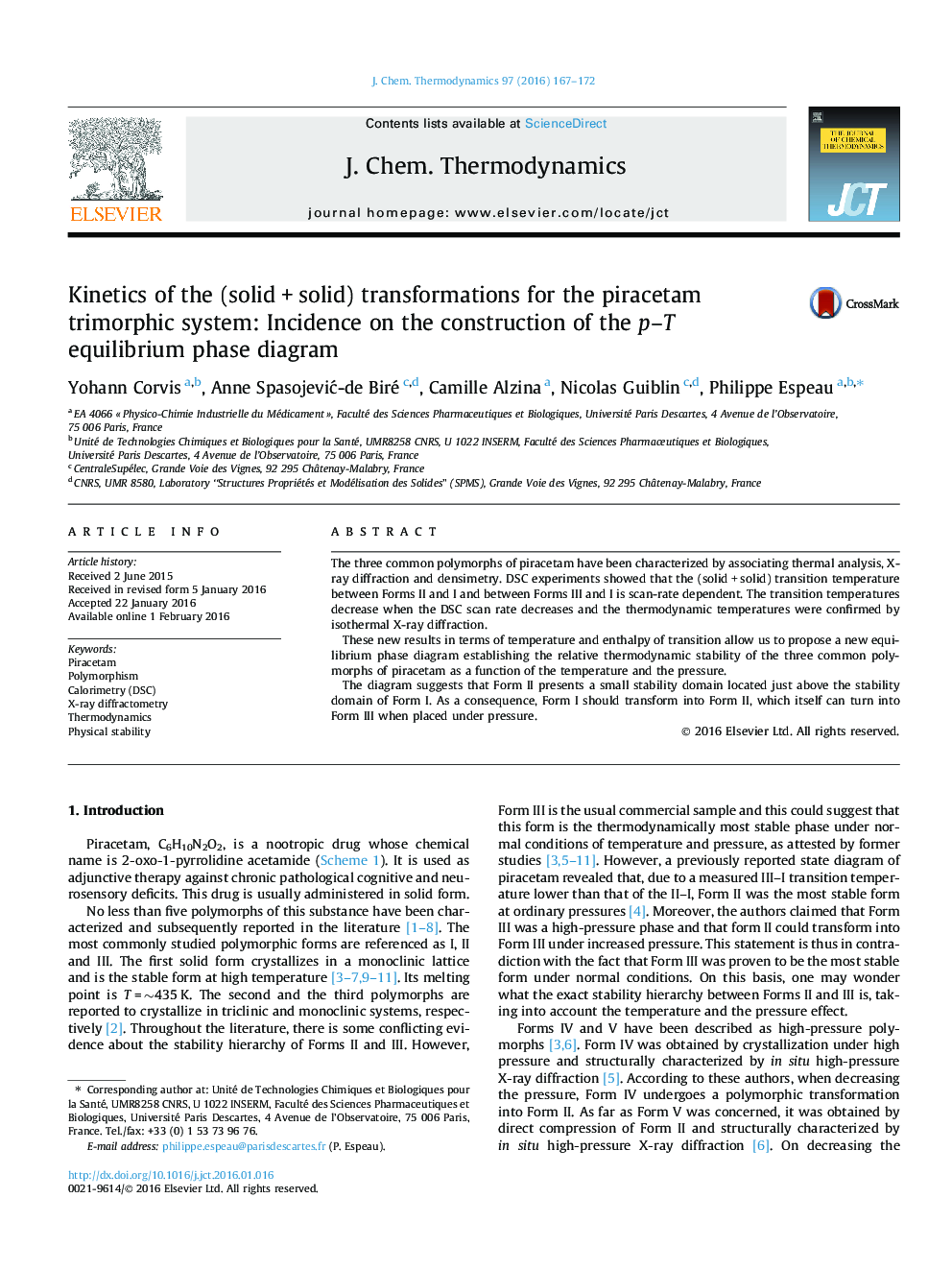 Kinetics of the (solidÂ +Â solid) transformations for the piracetam trimorphic system: Incidence on the construction of the p-T equilibrium phase diagram