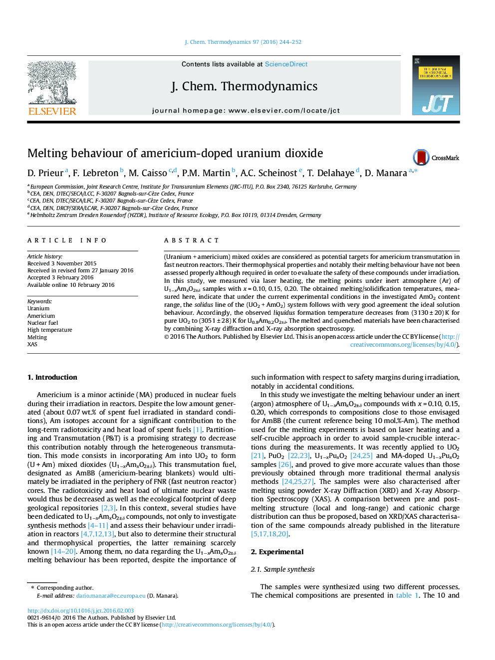 Melting behaviour of americium-doped uranium dioxide