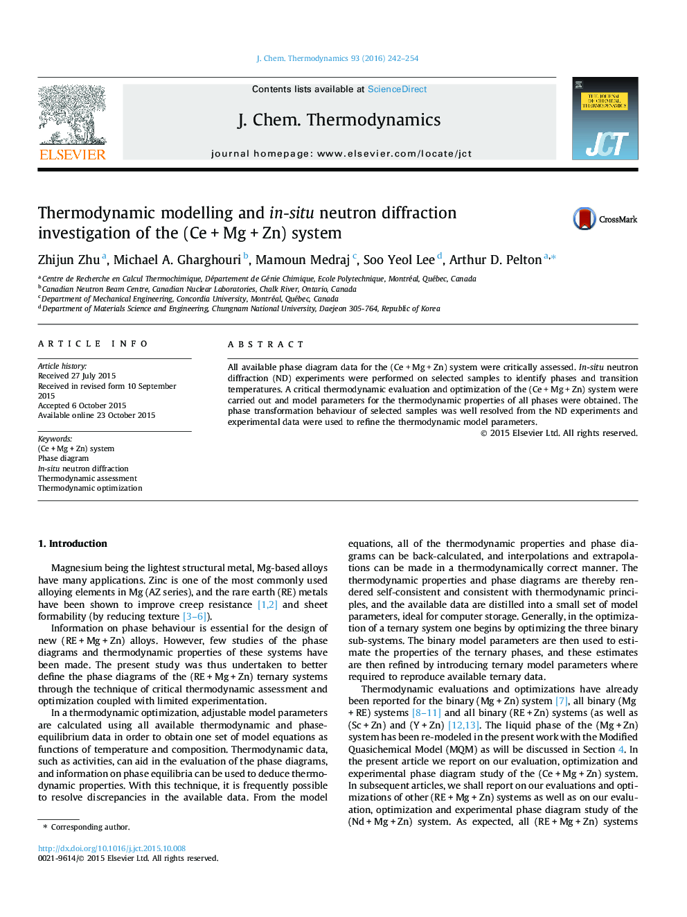 عکس صفحه اول مقاله: Thermodynamic modelling and in-situ neutron diffraction investigation of the (Ce + Mg + Zn) system Thermodynamic modelling and in-situ neutron diffraction investigation of the (Ce + Mg + Zn) system