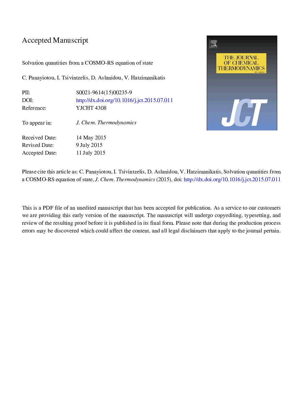 Solvation quantities from a COSMO-RS equation of state