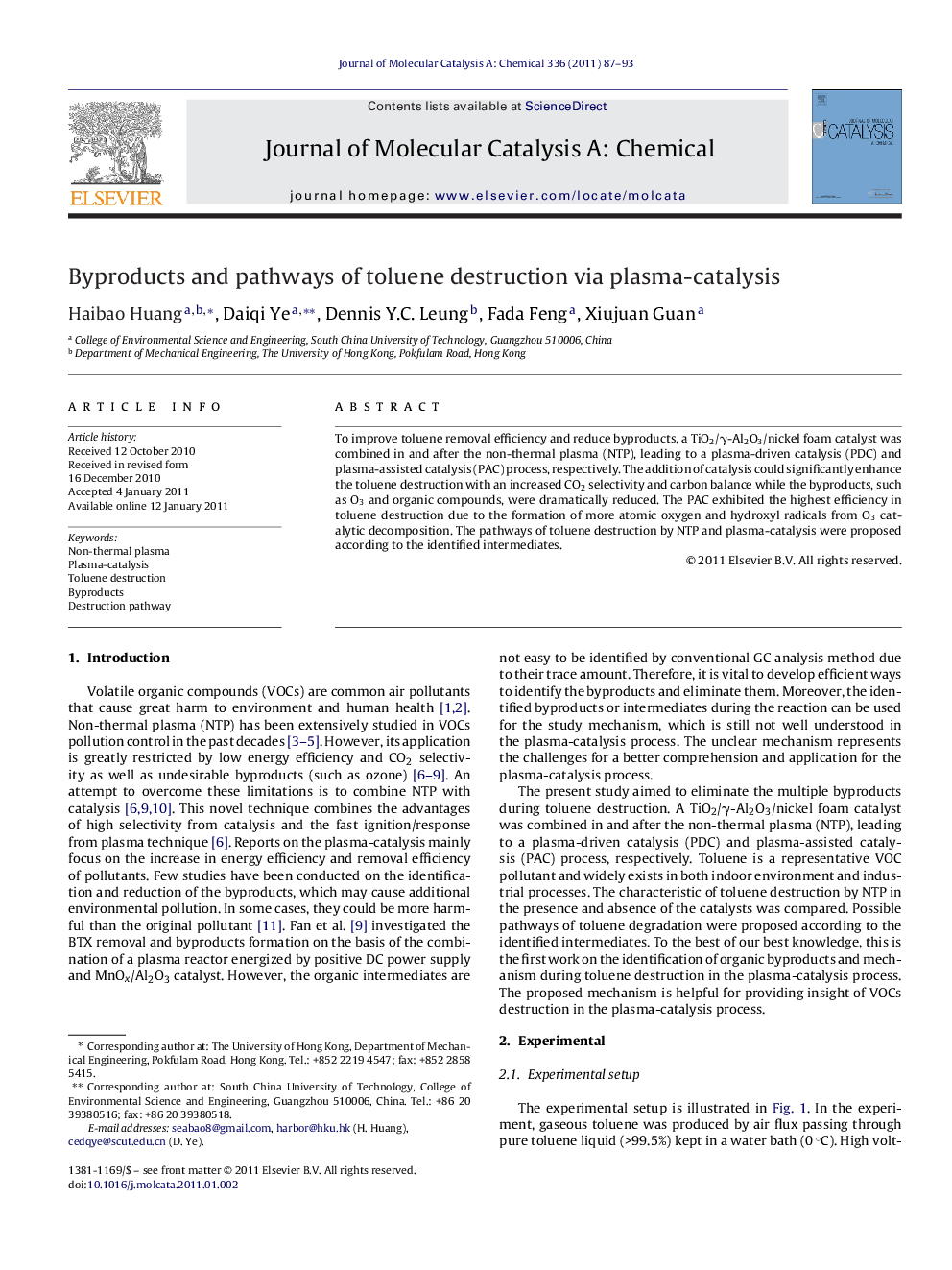 Byproducts and pathways of toluene destruction via plasma-catalysis