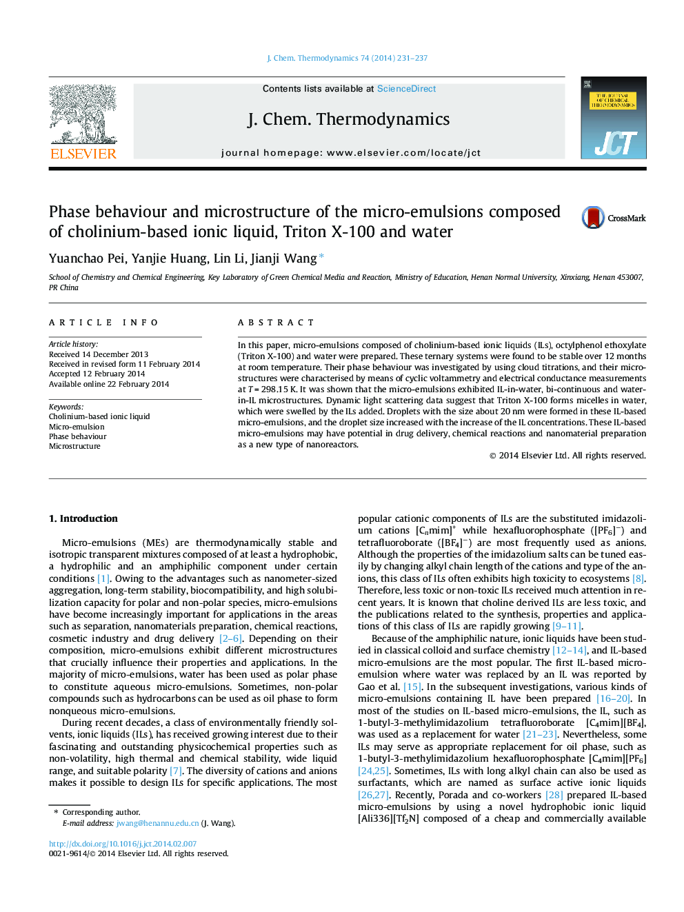 Phase behaviour and microstructure of the micro-emulsions composed of cholinium-based ionic liquid, Triton X-100 and water