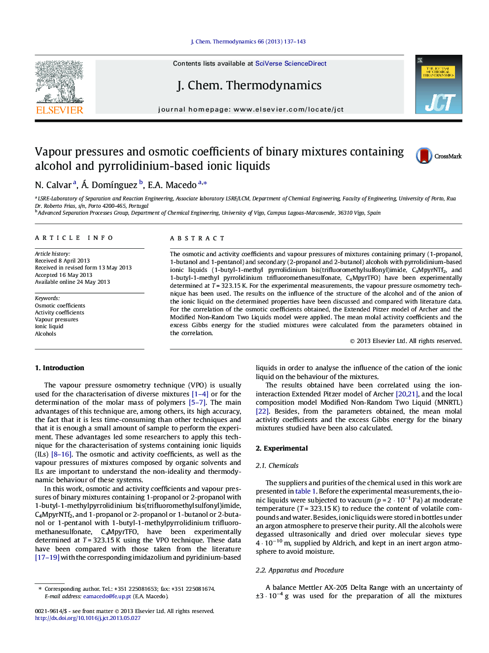 Vapour pressures and osmotic coefficients of binary mixtures containing alcohol and pyrrolidinium-based ionic liquids