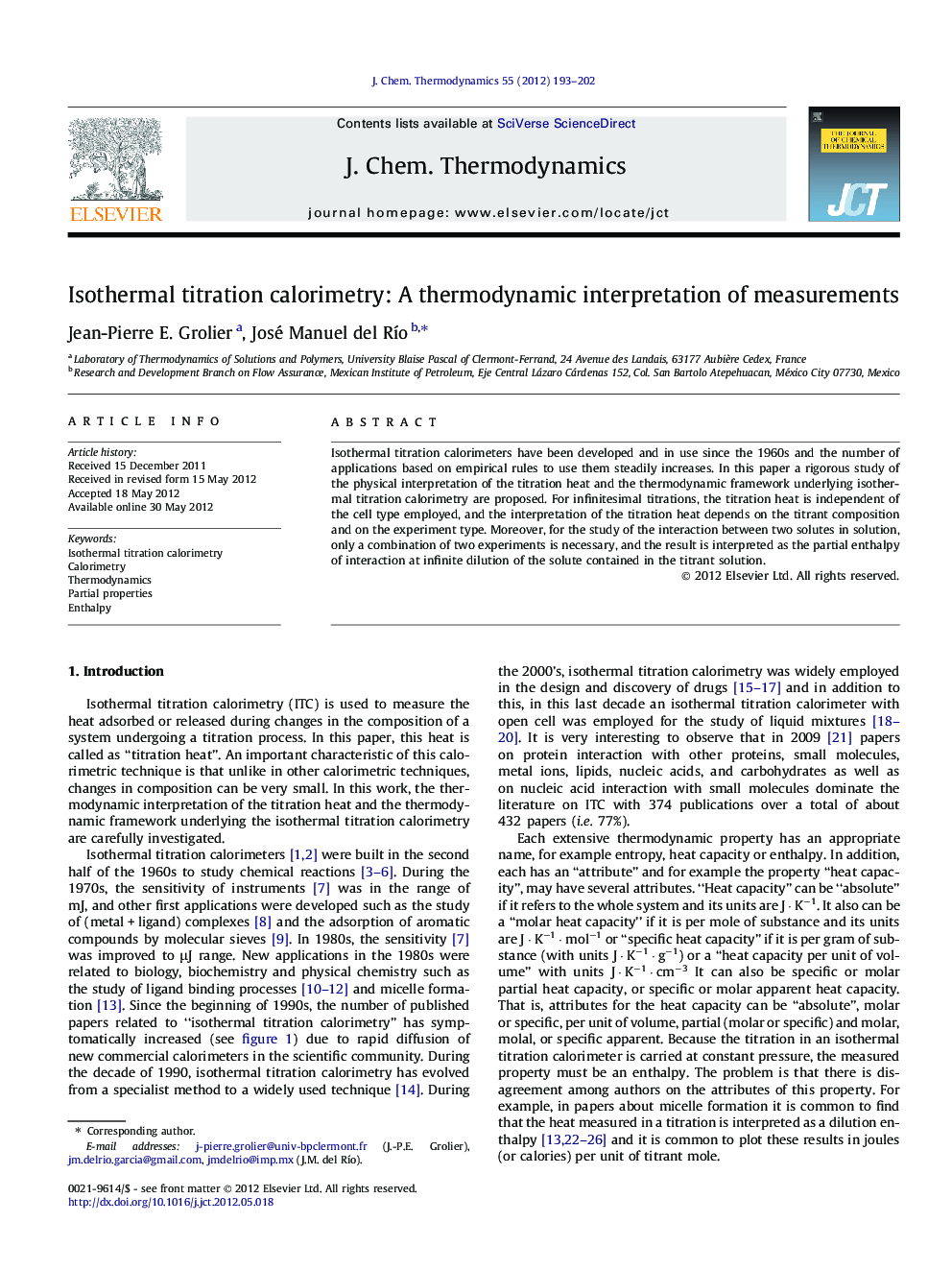 Isothermal titration calorimetry: A thermodynamic interpretation of measurements