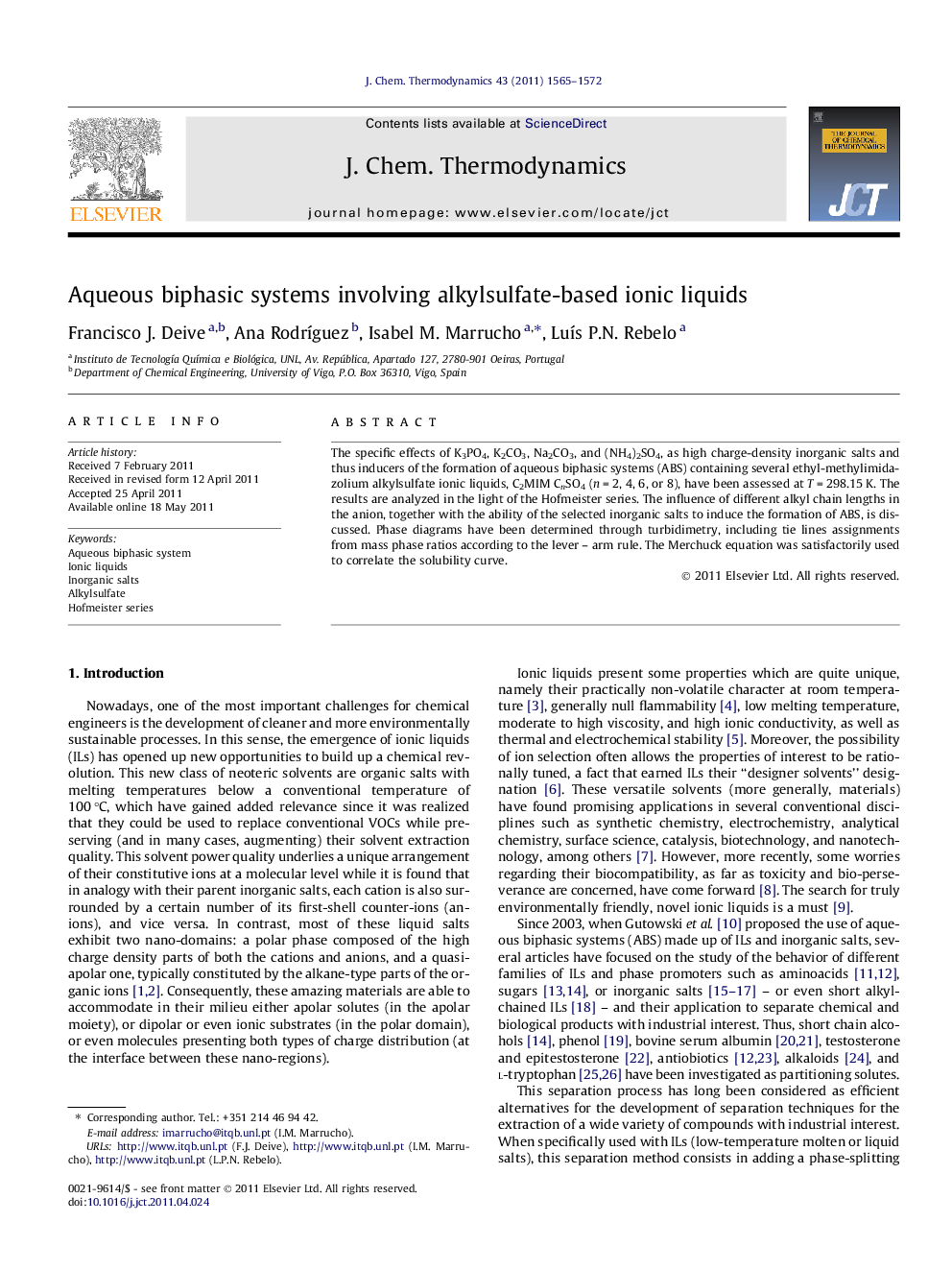 Aqueous biphasic systems involving alkylsulfate-based ionic liquids