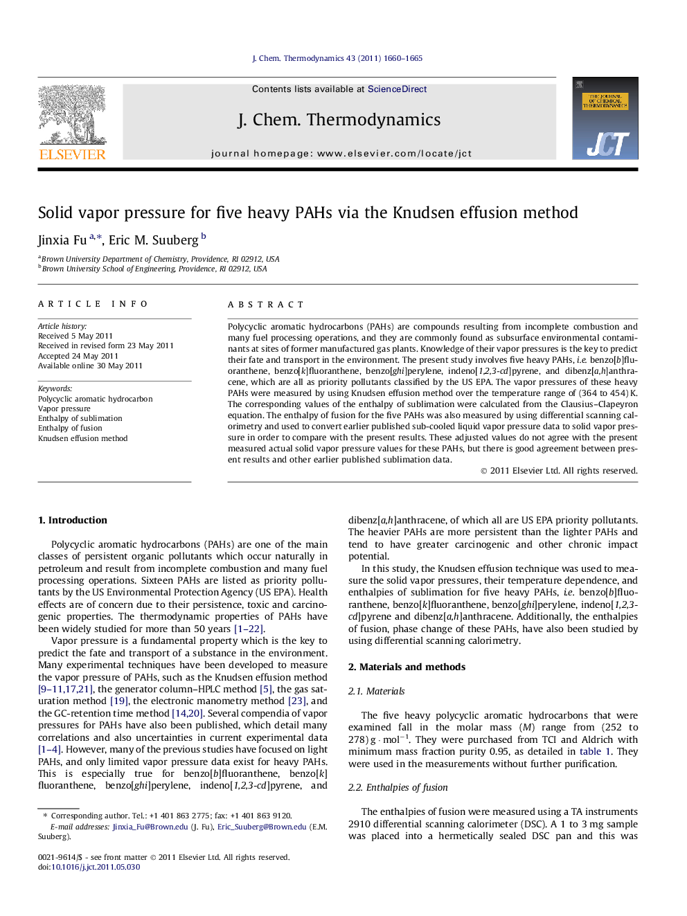 Solid vapor pressure for five heavy PAHs via the Knudsen effusion method