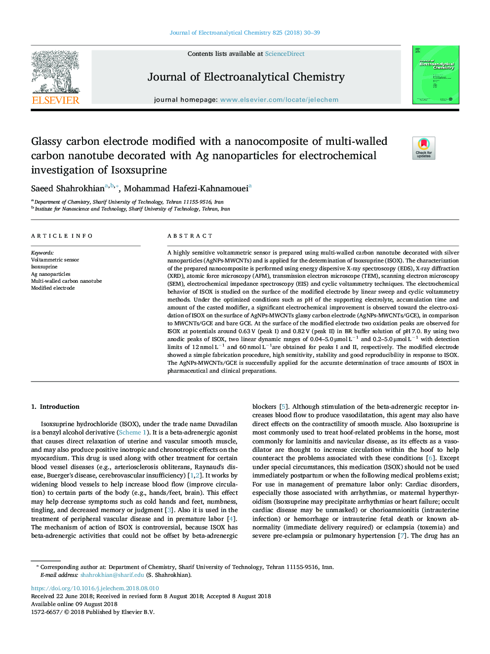 Glassy carbon electrode modified with a nanocomposite of multi-walled carbon nanotube decorated with Ag nanoparticles for electrochemical investigation of Isoxsuprine