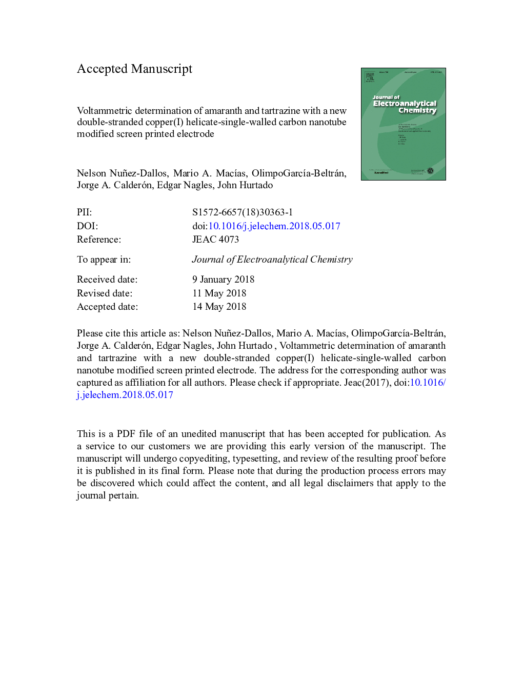 Voltammetric determination of amaranth and tartrazine with a new double-stranded copper(I) helicate-single-walled carbon nanotube modified screen printed electrode