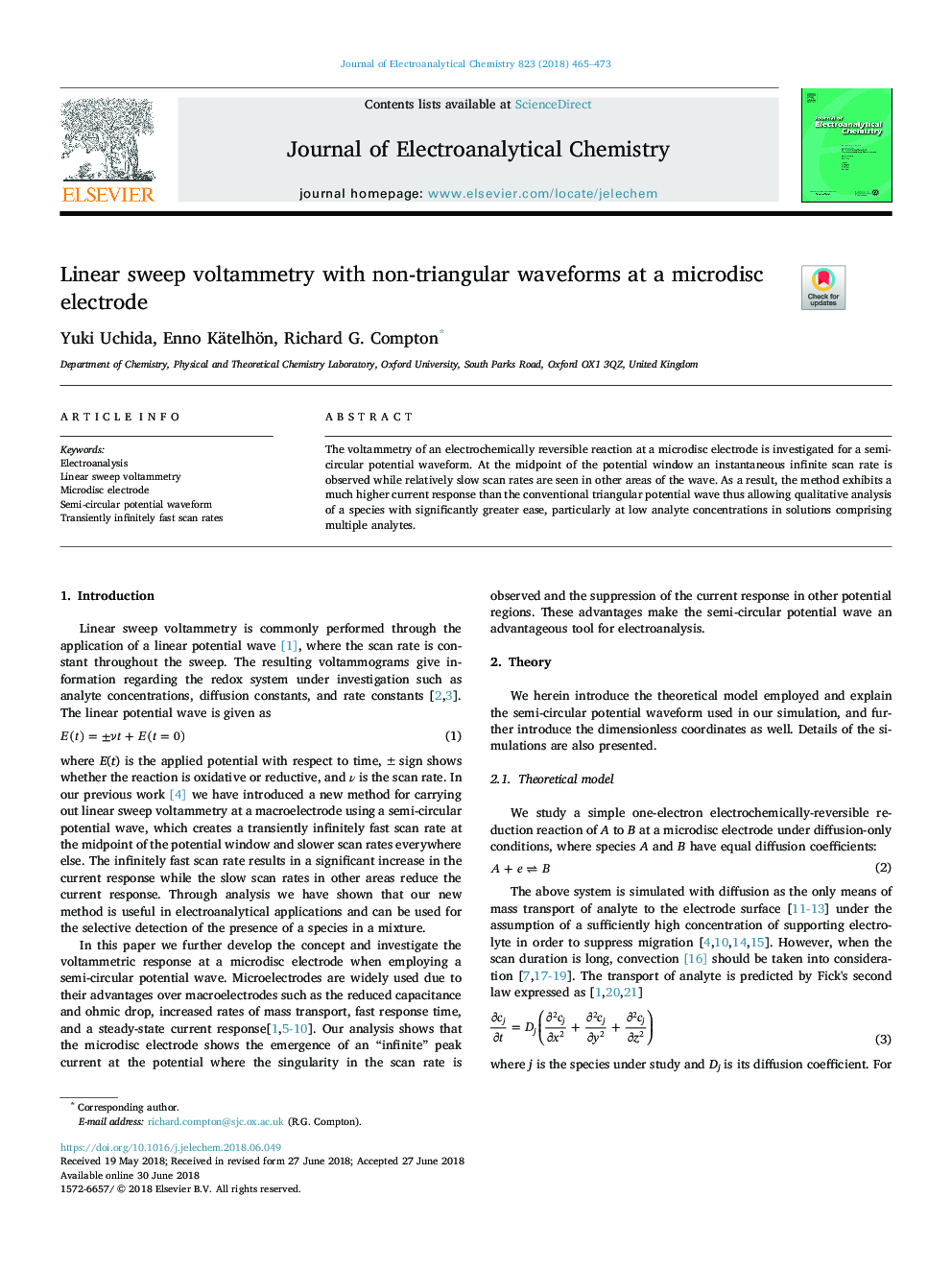 Linear sweep voltammetry with non-triangular waveforms at a microdisc electrode