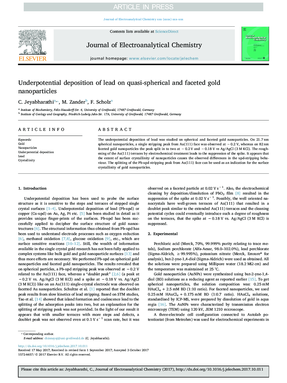 Underpotential deposition of lead on quasi-spherical and faceted gold nanoparticles