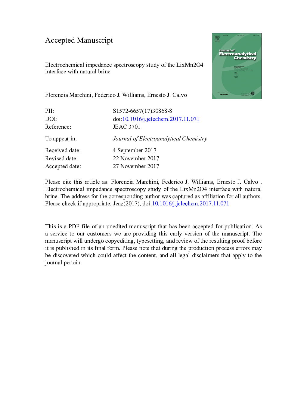 Electrochemical impedance spectroscopy study of the LixMn2O4 interface with natural brine