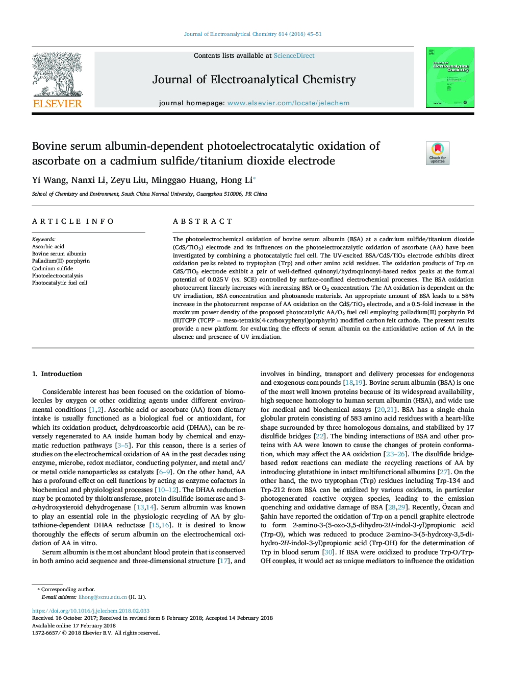 Bovine serum albumin-dependent photoelectrocatalytic oxidation of ascorbate on a cadmium sulfide/titanium dioxide electrode