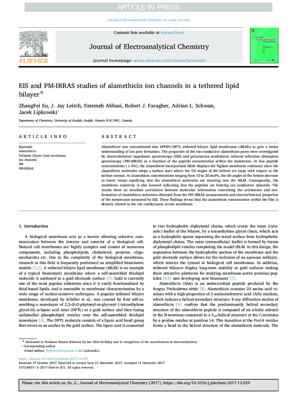 EIS and PM-IRRAS studies of alamethicin ion channels in a tethered lipid bilayer