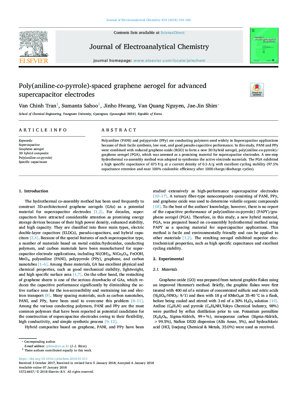 Poly(anilineâcoâpyrrole)-spaced graphene aerogel for advanced supercapacitor electrodes