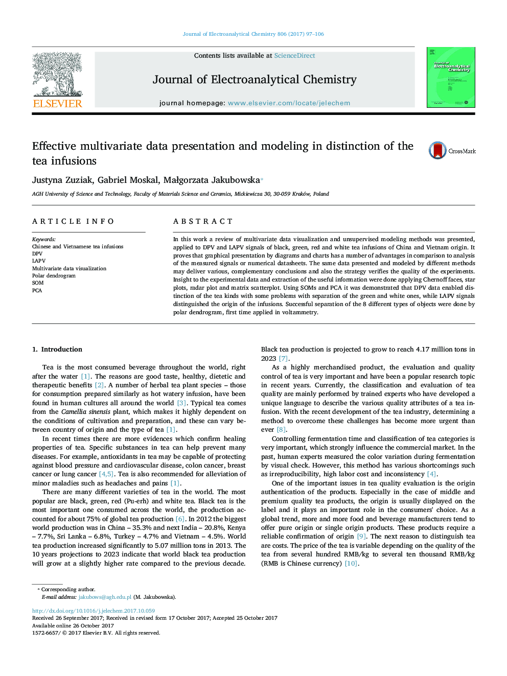 Effective multivariate data presentation and modeling in distinction of the tea infusions