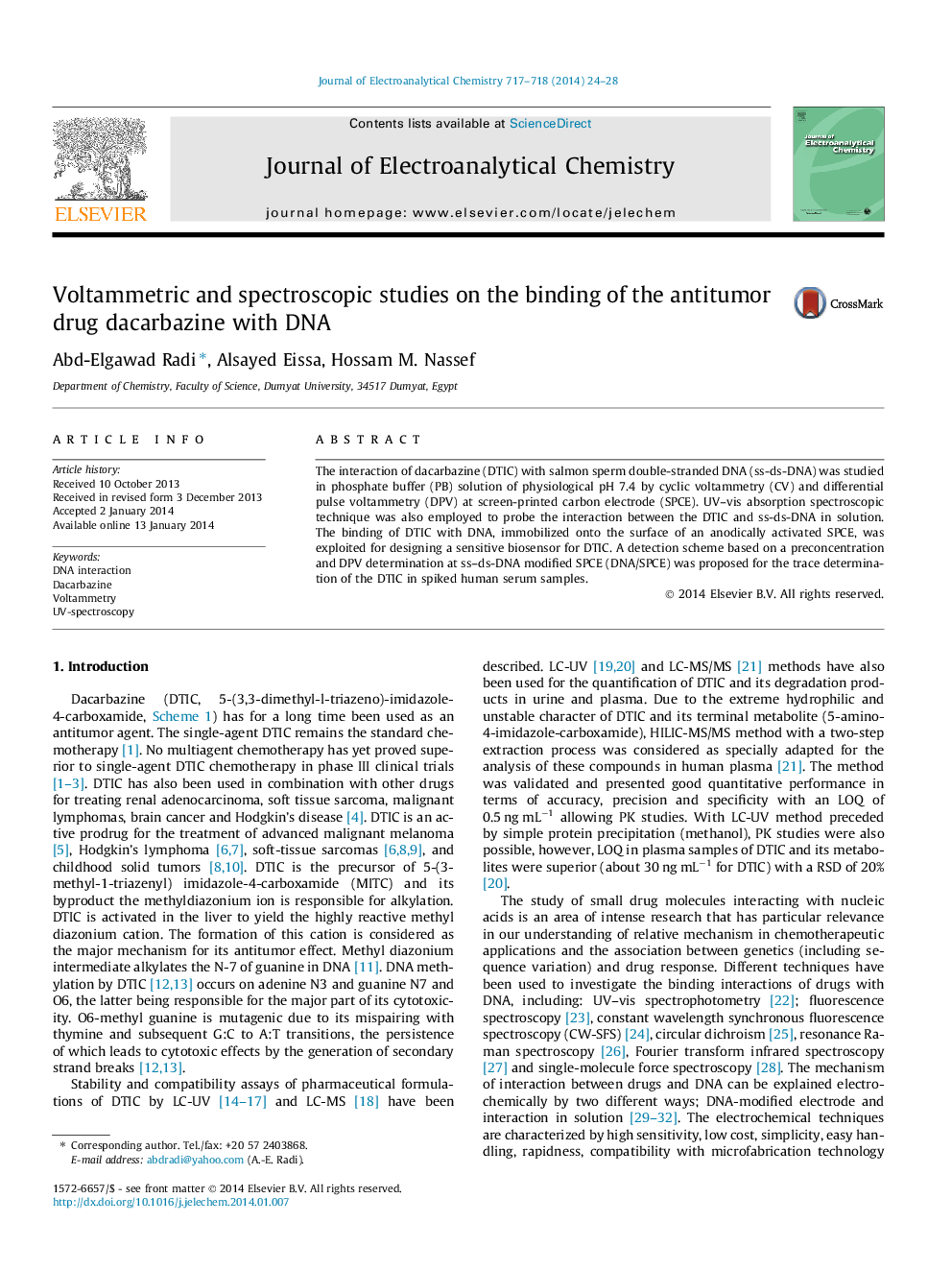 Voltammetric and spectroscopic studies on the binding of the antitumor drug dacarbazine with DNA