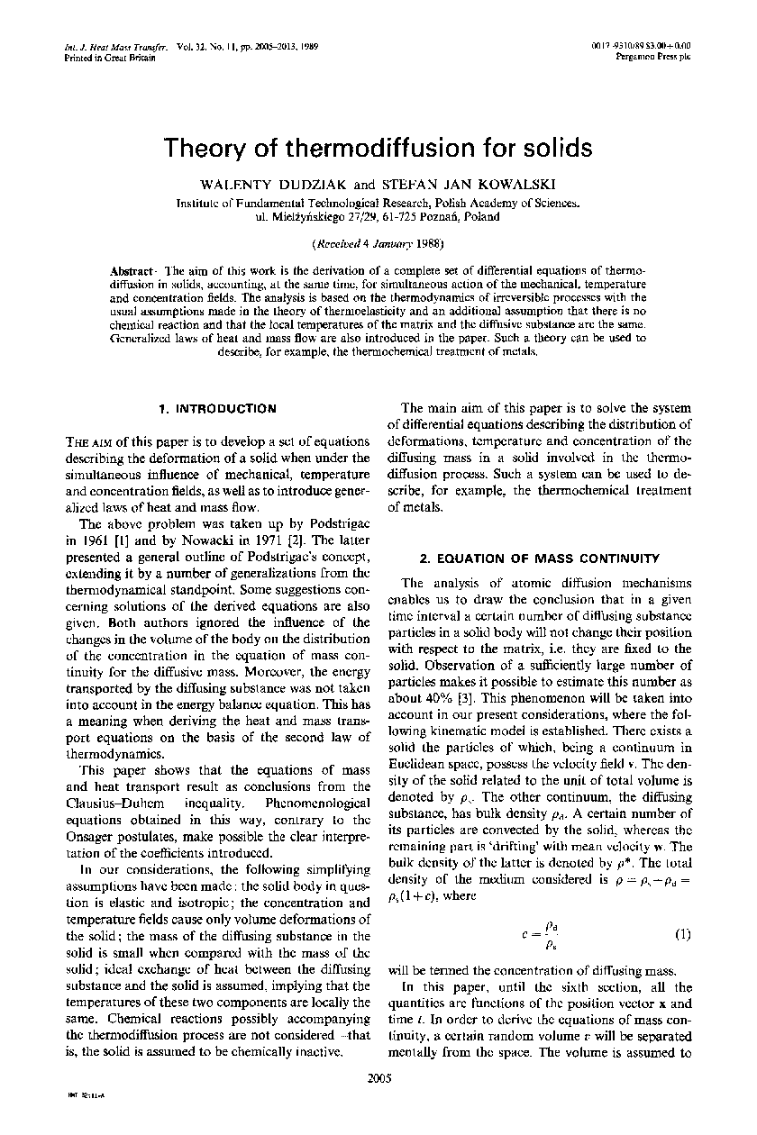 Theory of thermodiffusion for solids