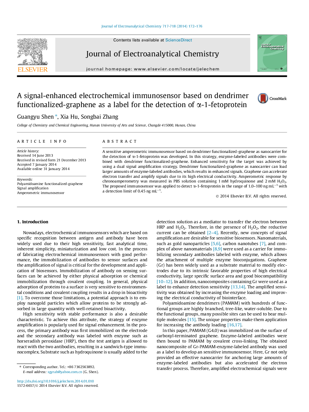 A signal-enhanced electrochemical immunosensor based on dendrimer functionalized-graphene as a label for the detection of Î±-1-fetoprotein