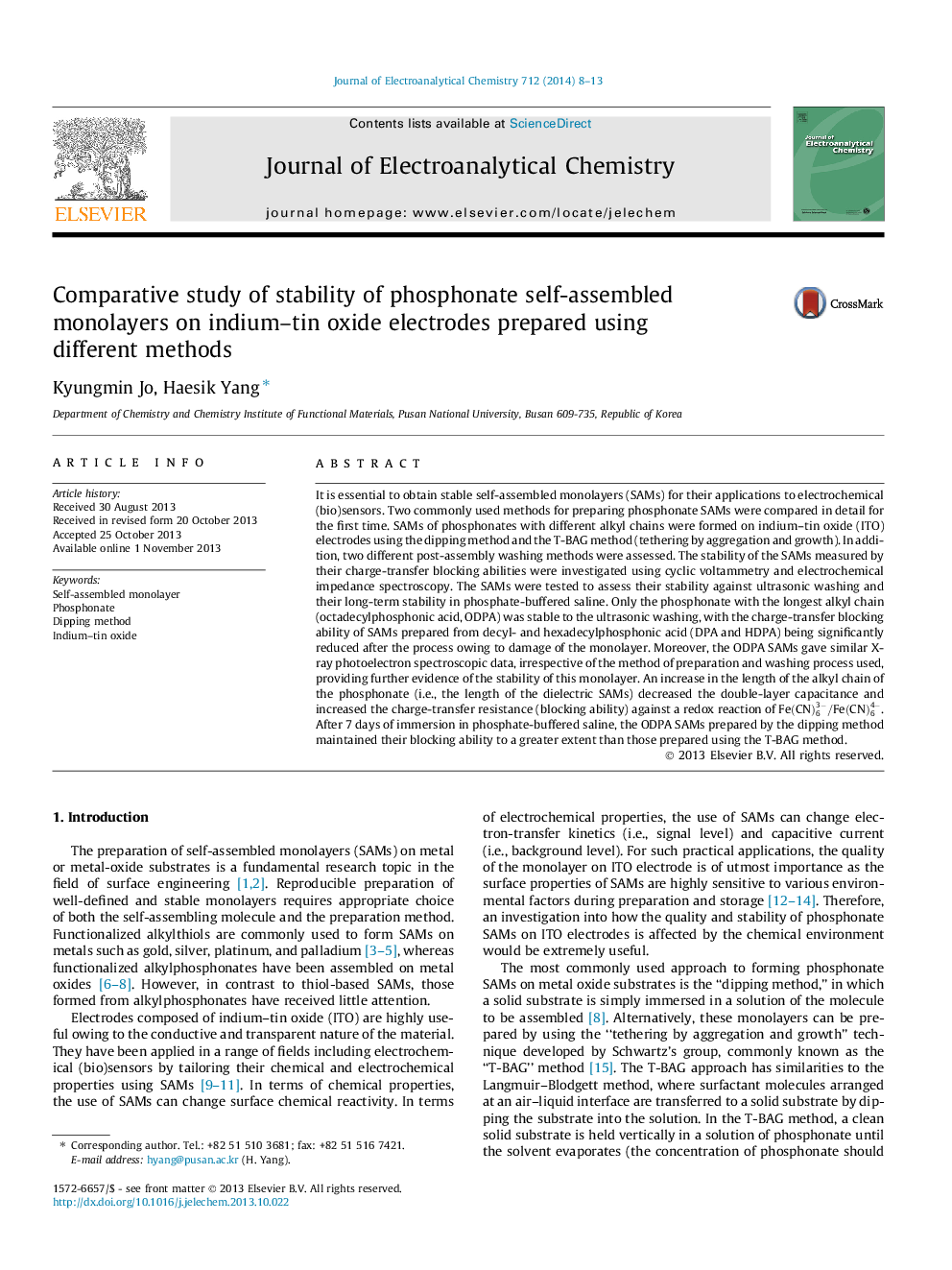 Comparative study of stability of phosphonate self-assembled monolayers on indium-tin oxide electrodes prepared using different methods