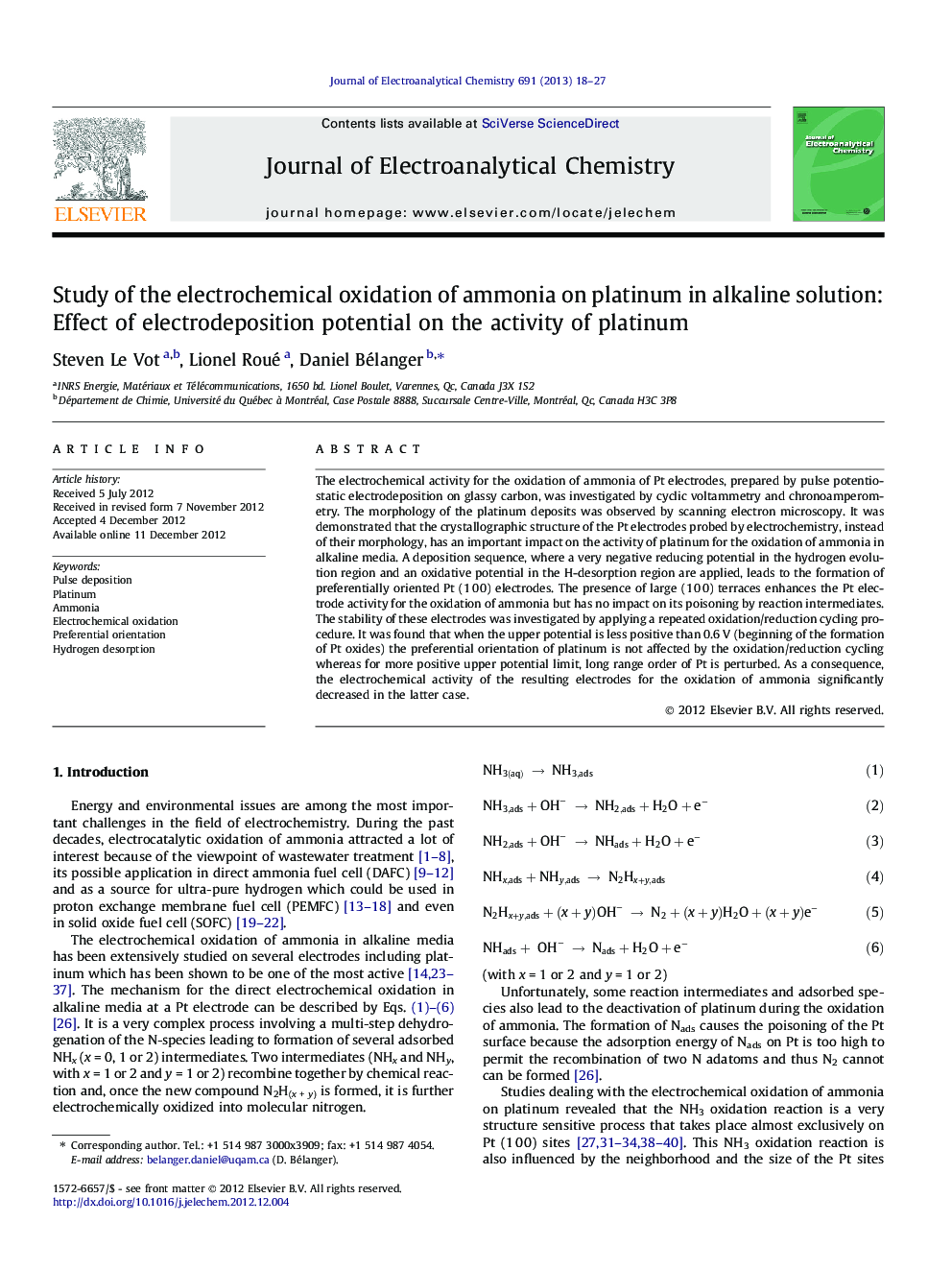 بررسی اکسیداسیون الکتروشیمیایی آمونیاک در پلاتین در محلول قلیایی: اثر پتانسیل الکترولیز شدن بر فعالیت پلاتین 