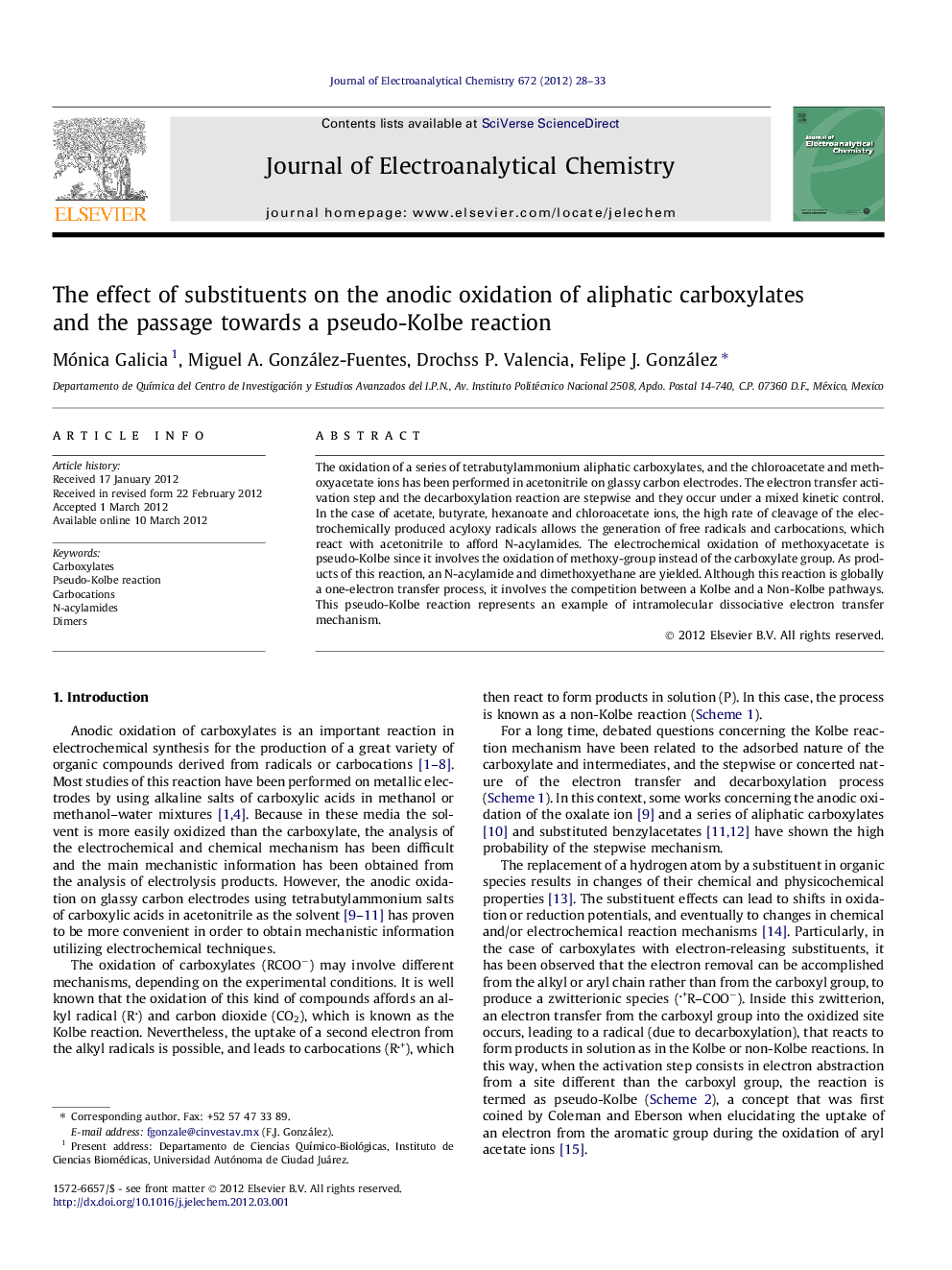 The effect of substituents on the anodic oxidation of aliphatic carboxylates and the passage towards a pseudo-Kolbe reaction