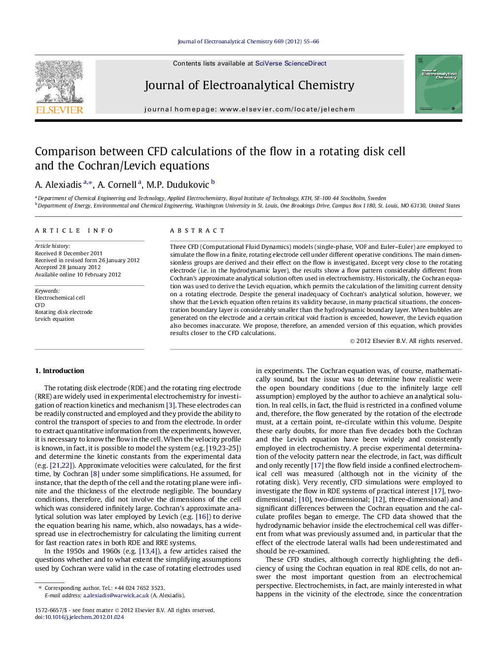 Comparison between CFD calculations of the flow in a rotating disk cell and the Cochran/Levich equations