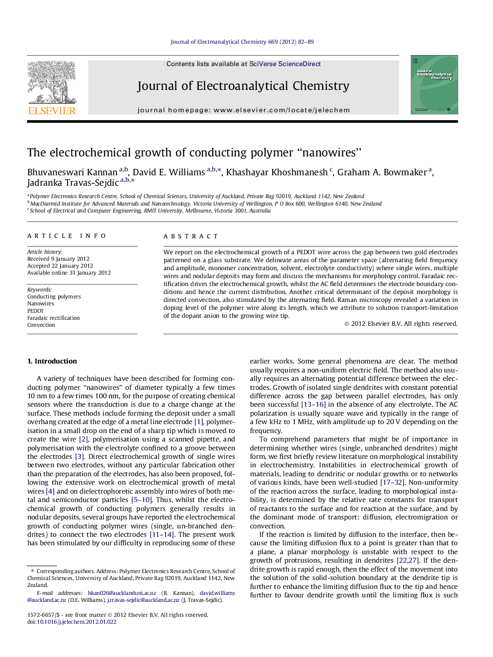 عکس صفحه اول مقاله: The electrochemical growth of conducting polymer “nanowires” The electrochemical growth of conducting polymer “nanowires”