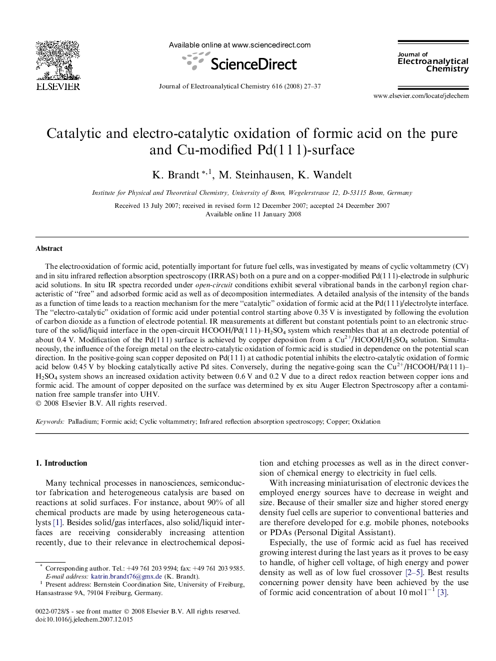 Catalytic and electro-catalytic oxidation of formic acid on the pure and Cu-modified Pd(1Â 1Â 1)-surface