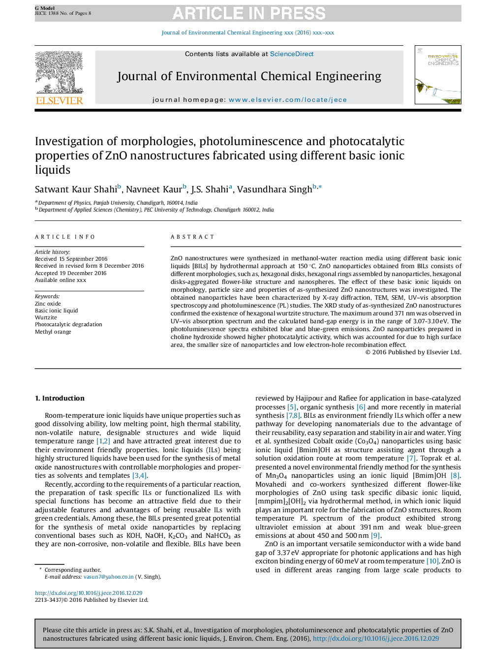 Investigation of morphologies, photoluminescence and photocatalytic properties of ZnO nanostructures fabricated using different basic ionic liquids