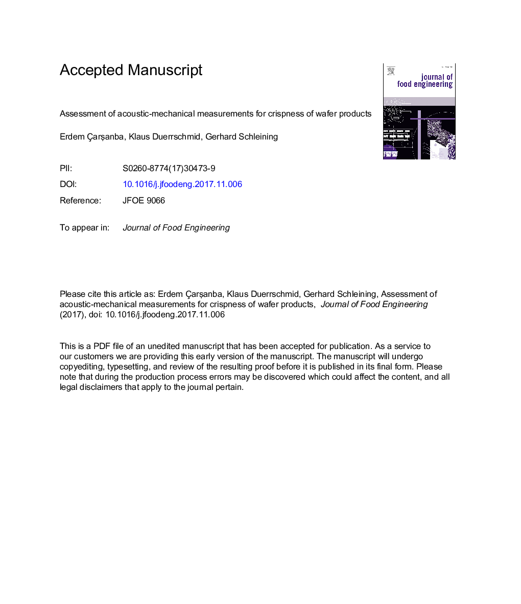 Assessment of acoustic-mechanical measurements for crispness of wafer products