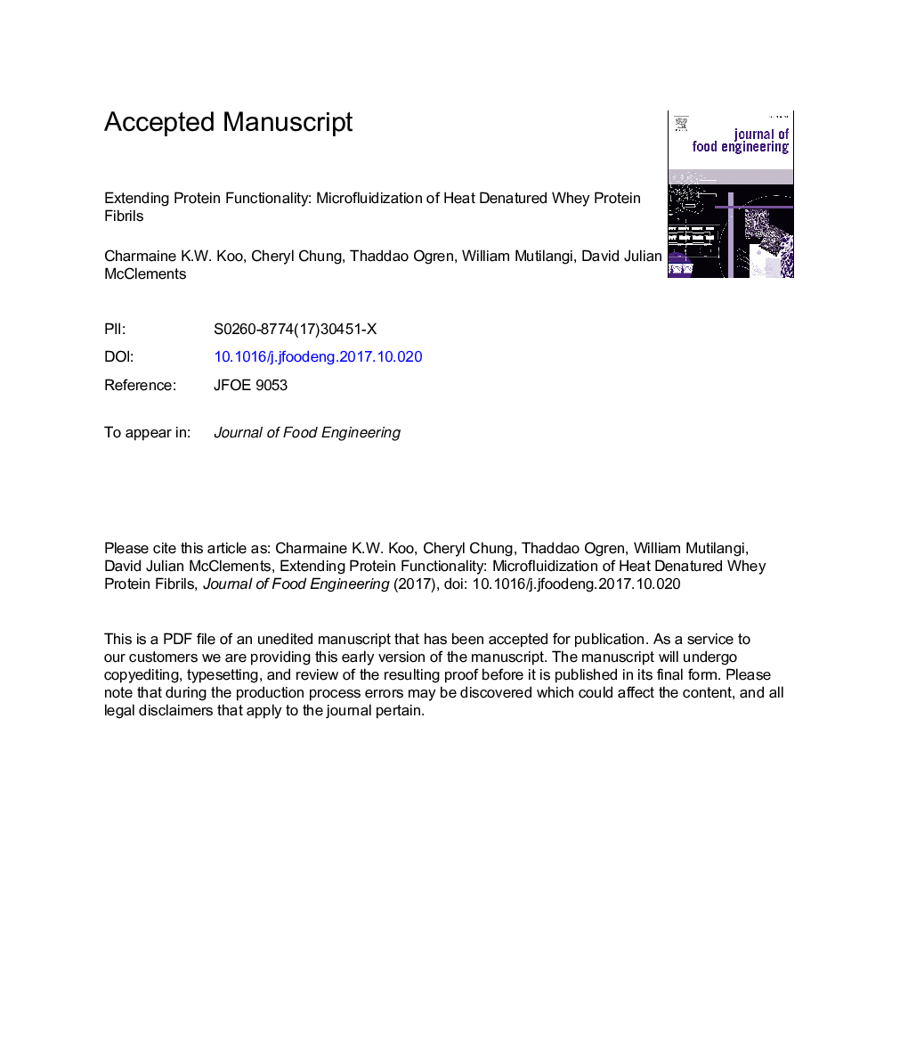 Extending protein functionality: Microfluidization of heat denatured whey protein fibrils