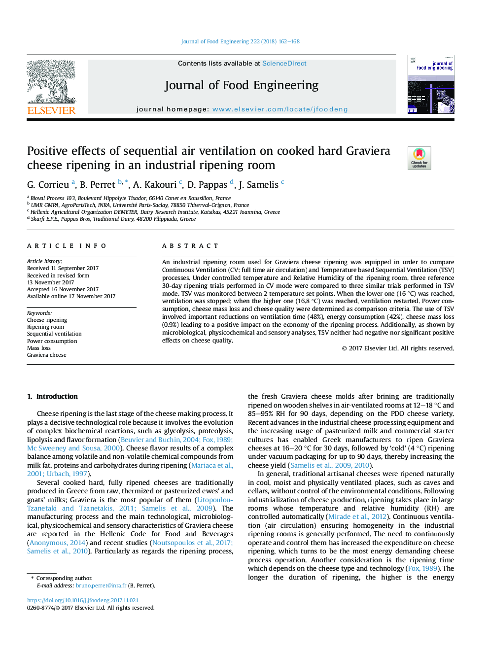 Positive effects of sequential air ventilation on cooked hard Graviera cheese ripening in an industrial ripening room