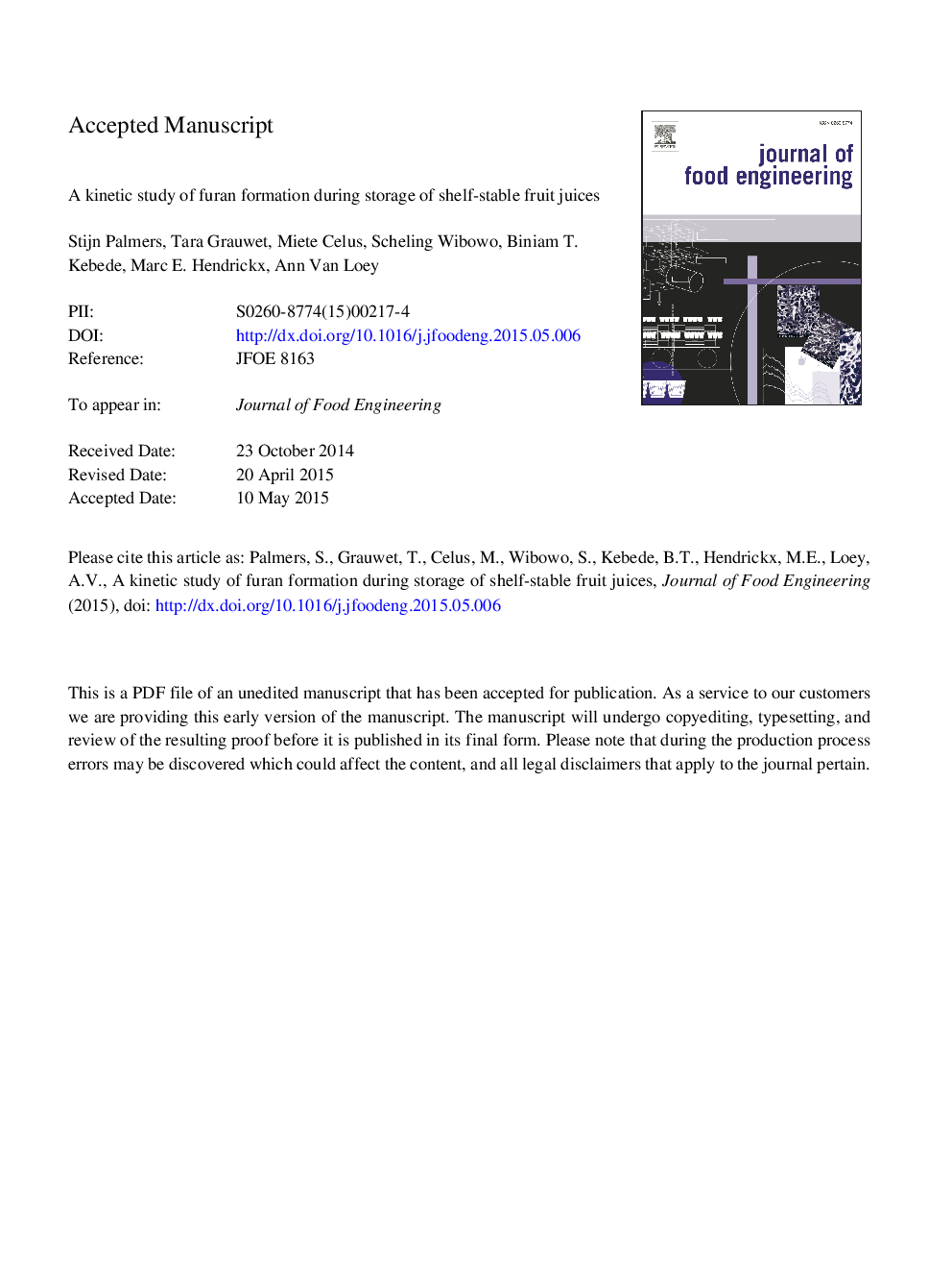 A kinetic study of furan formation during storage of shelf-stable fruit juices