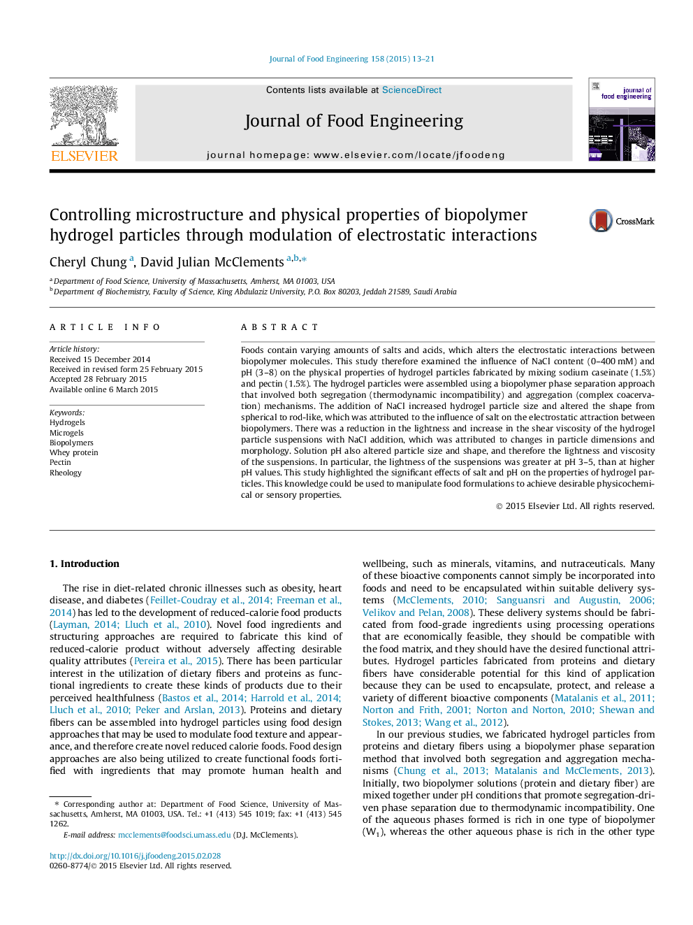 Controlling microstructure and physical properties of biopolymer hydrogel particles through modulation of electrostatic interactions